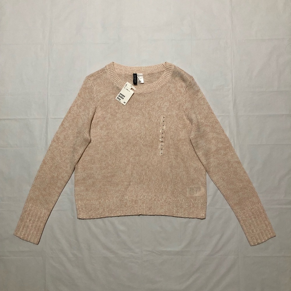 NWT H&M Divide Women’s Long Sleeve Light Pink & White Marled Knit Sweater S